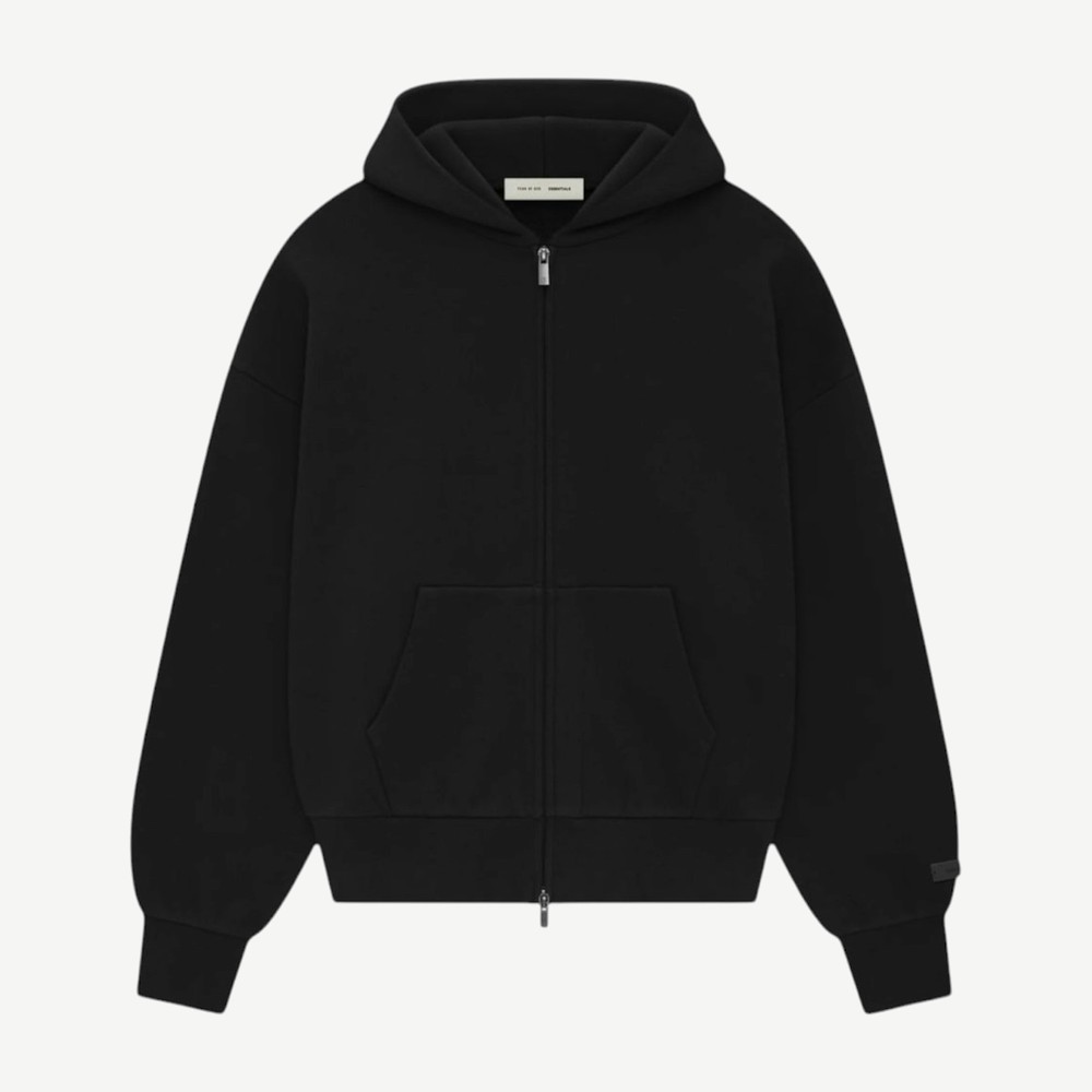 Essentials Classic Full Zip Up Hoodie Jet Black