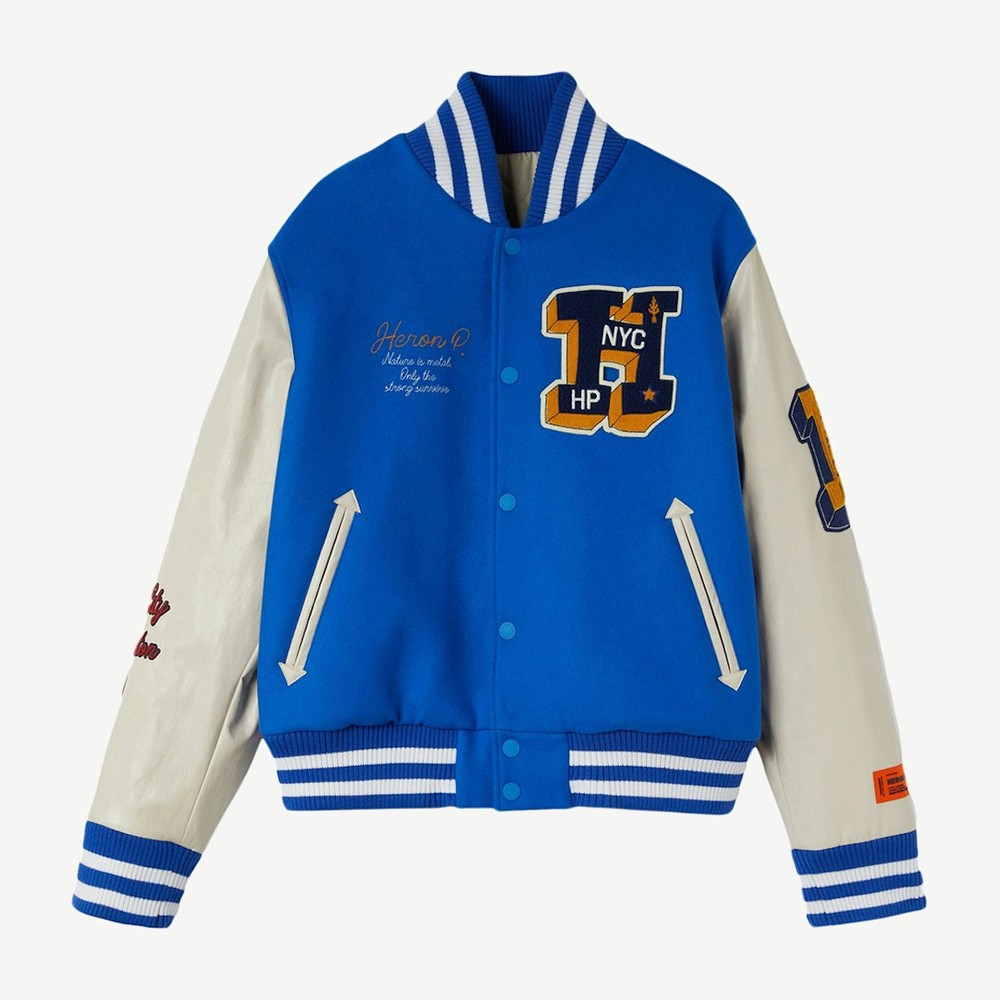 Heron Patches Varsity Jacket Blue Yellow