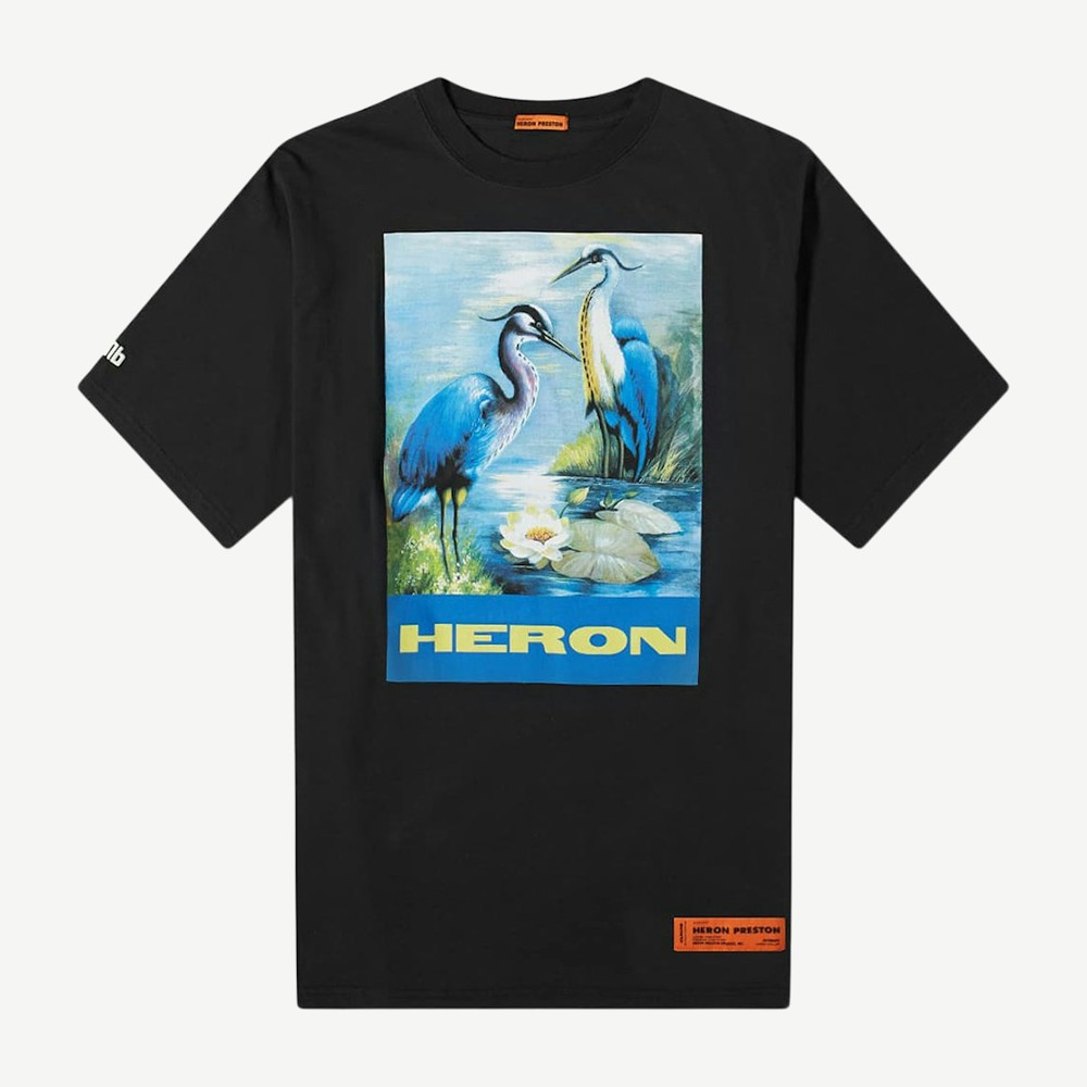 Heron Print Oversized T Shirt Black Blue Multi
