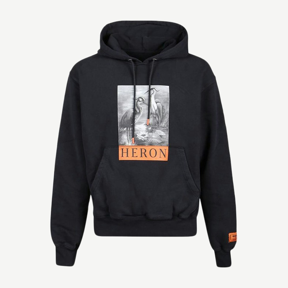 Herons Sketch Hoodie Black White Orange