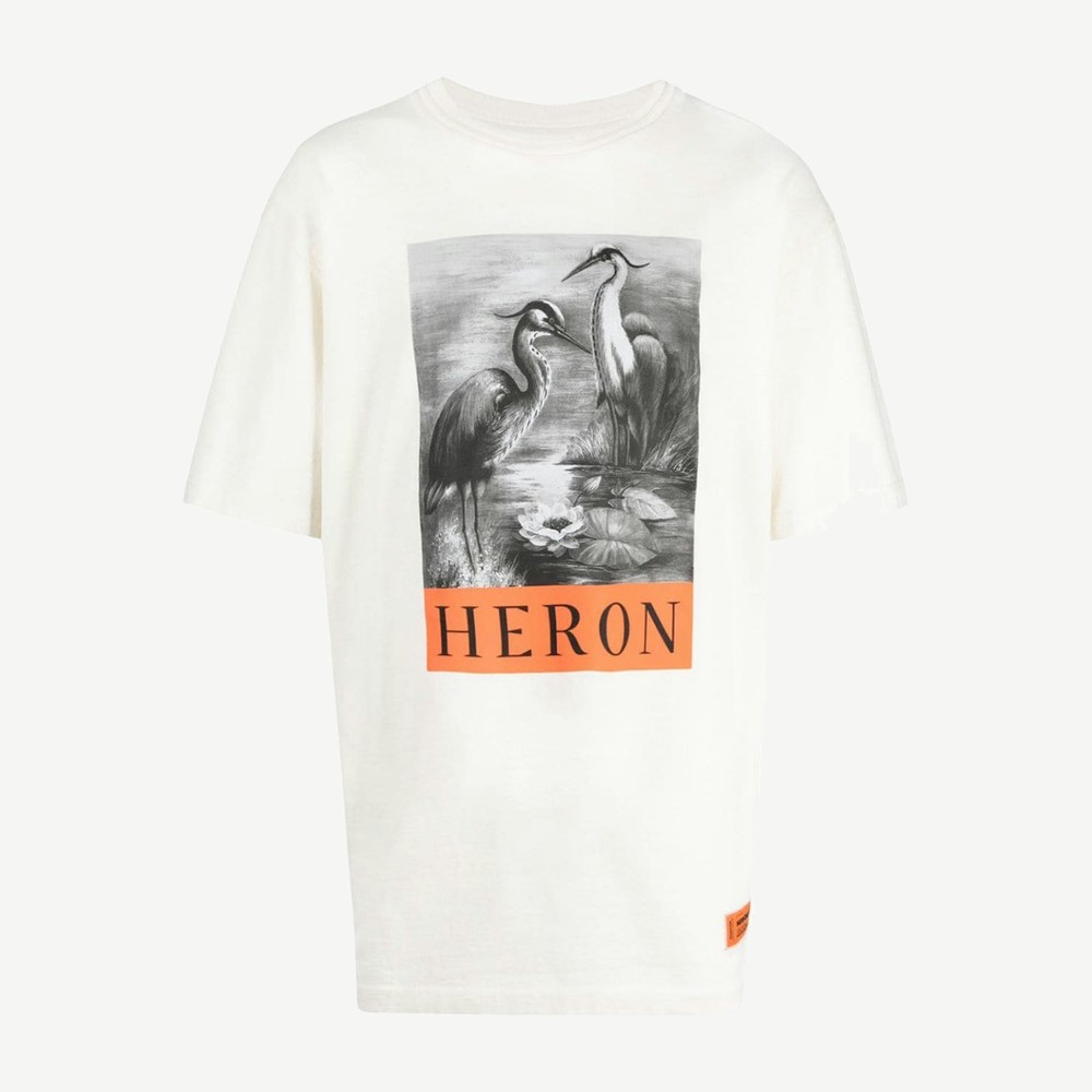 Herons Sketch Oversized T Shirt White Black Orange
