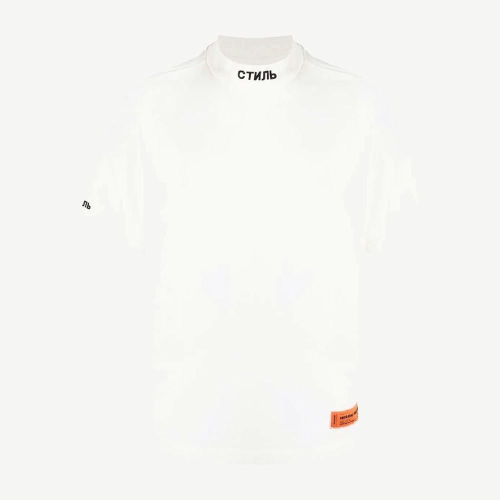 Logo Patch Mockneck T Shirt White