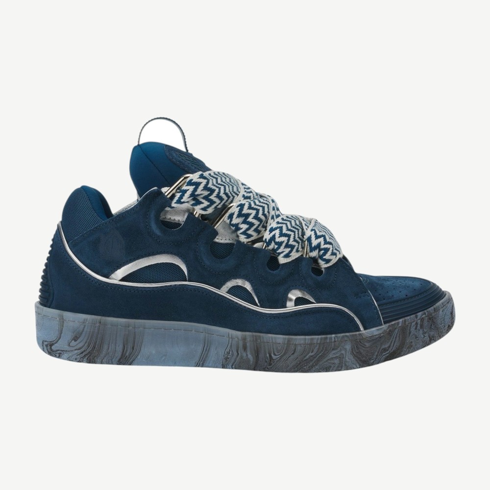 Leather Curb Blue Silver