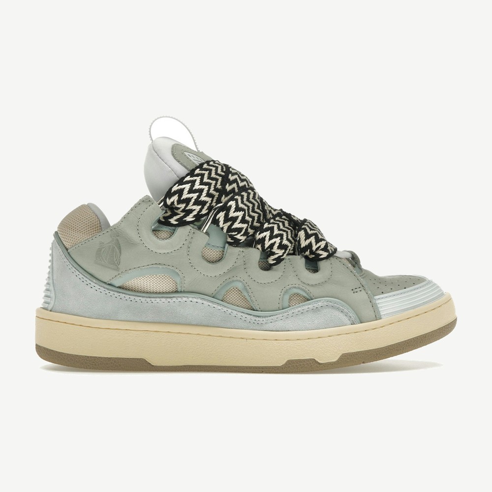 Leather Curb Sneaker Light Blue