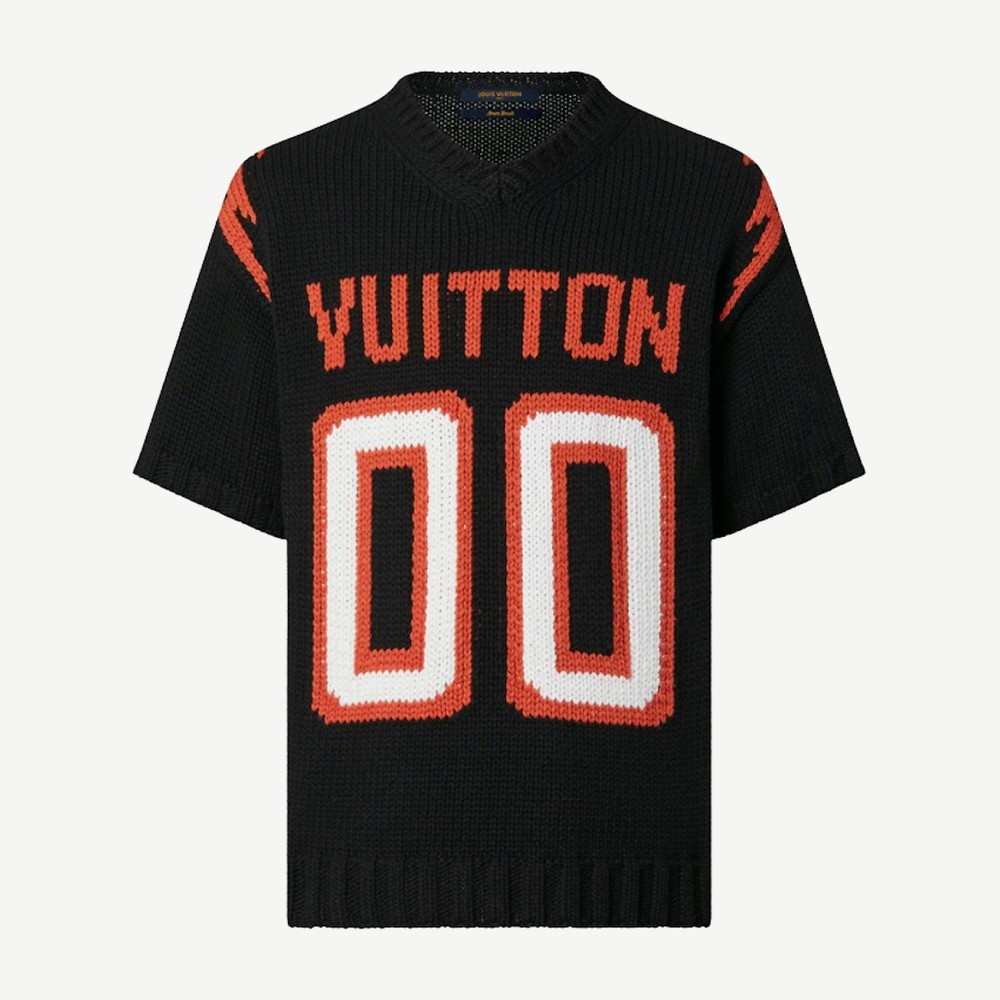 Chunky Intarsia Football T Shirt Black