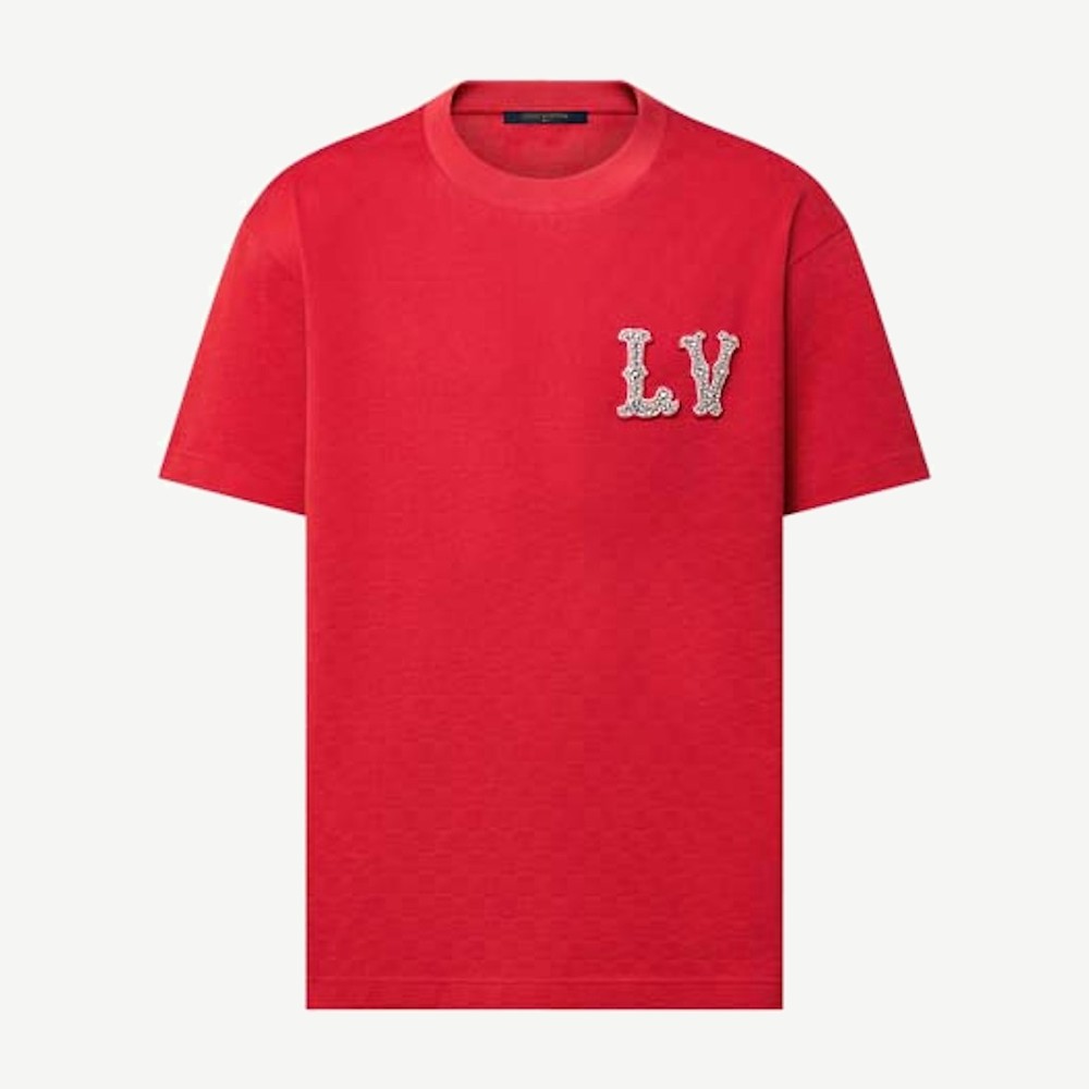 Cotton Pique T Shirt With Embroidered LV Patch Bright Red