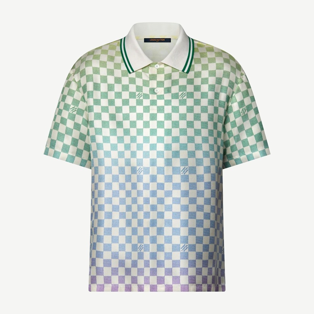Damier Gradient Printed Silk Polo Shirt Multicolor