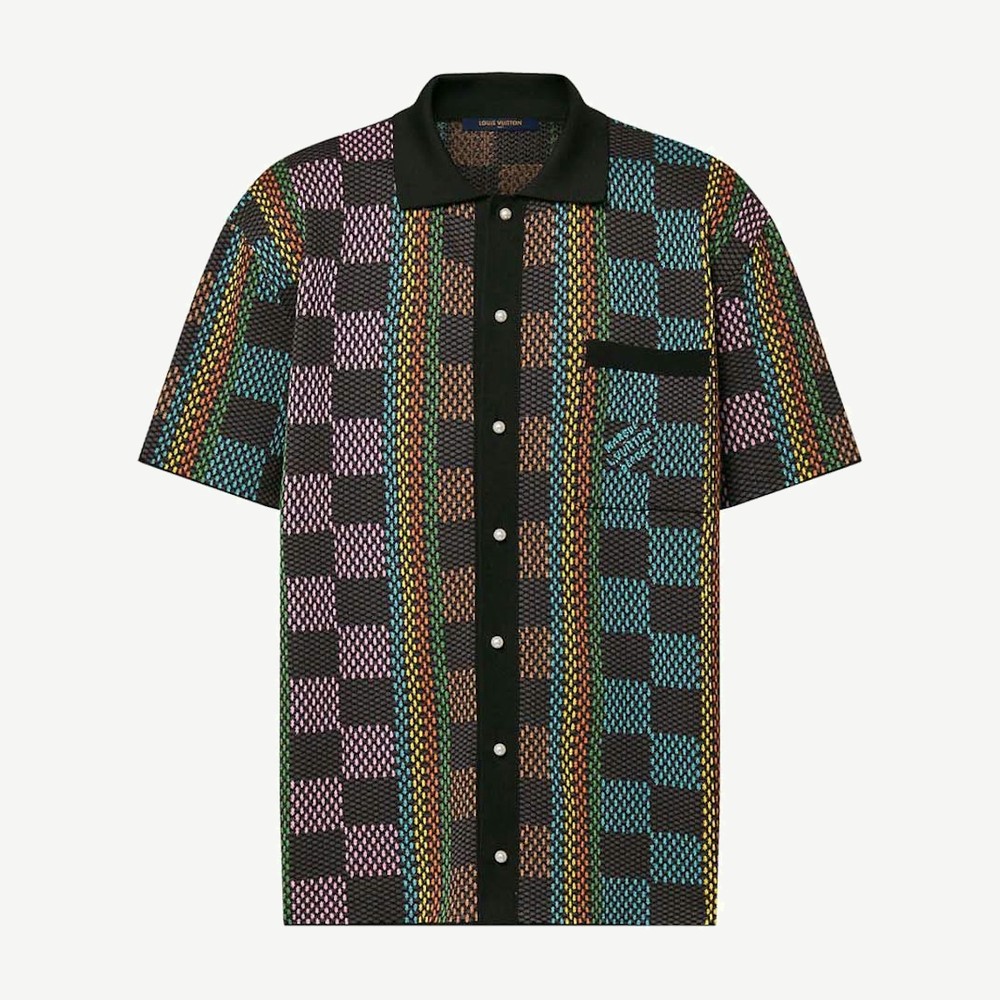 Damier Short Sleeved Cotton Knit Shirt Multicolor