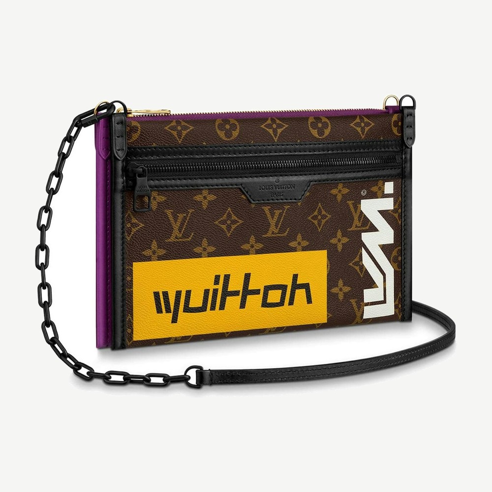 Double Flat Messenger Monogram Logo Story Brown Purple