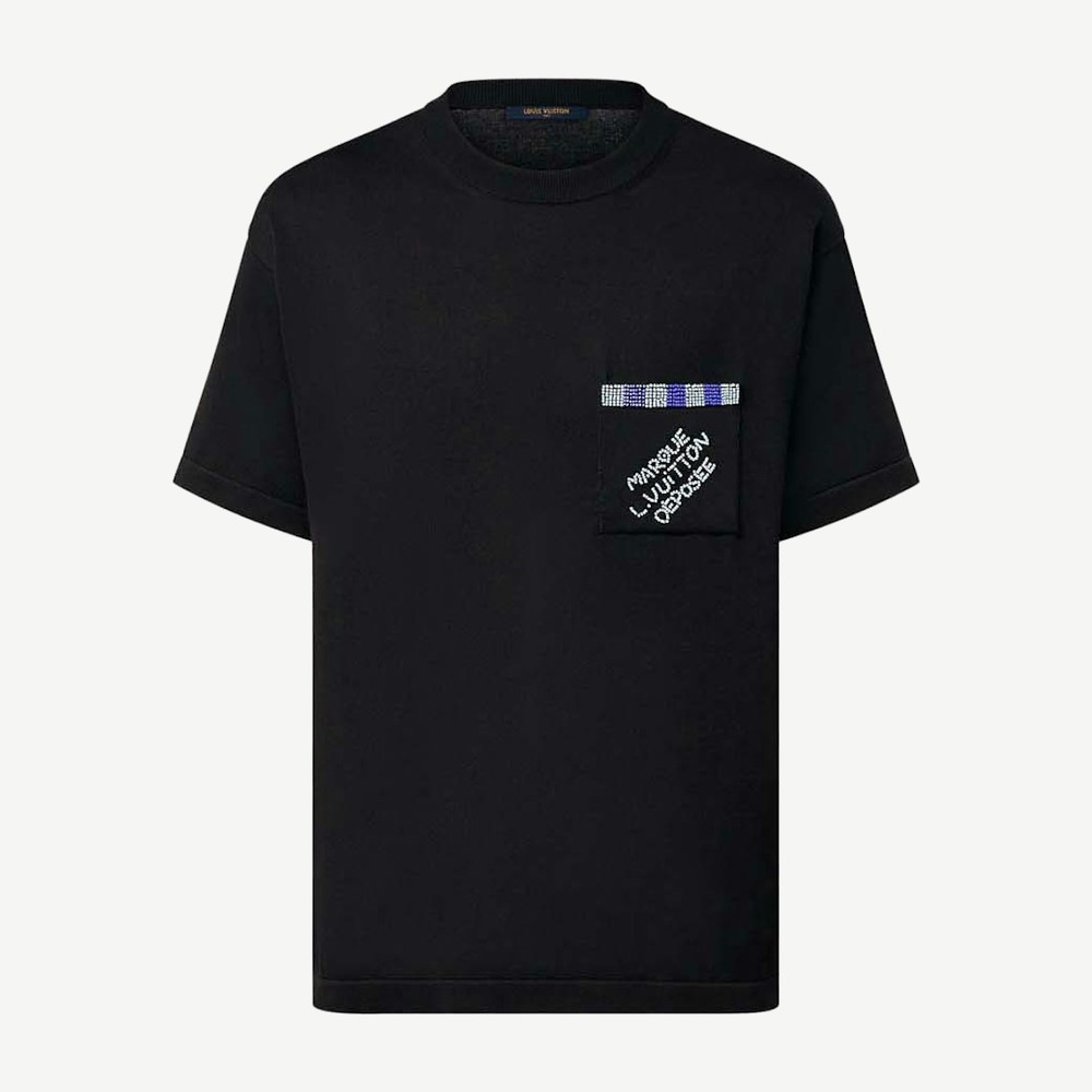 Embellished Short Sleeved Cotton Crewneck Black