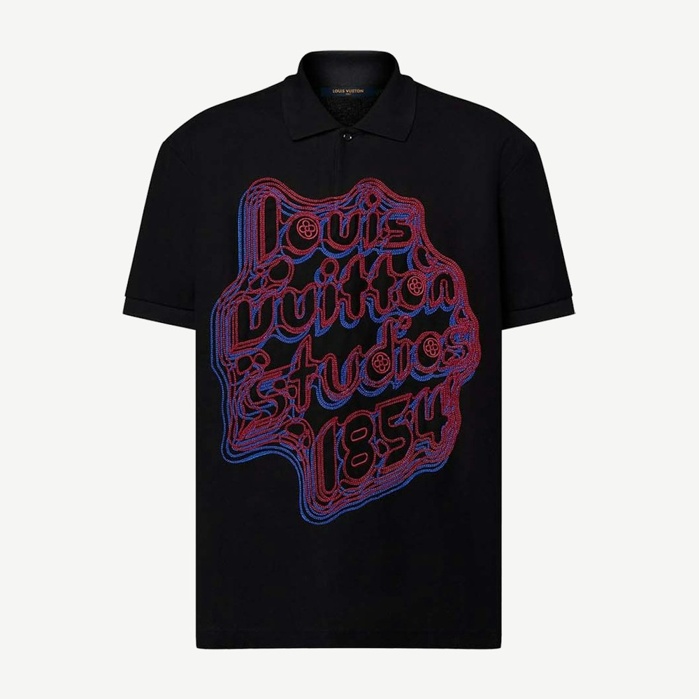 Embroidered Cotton Pique Polo Black