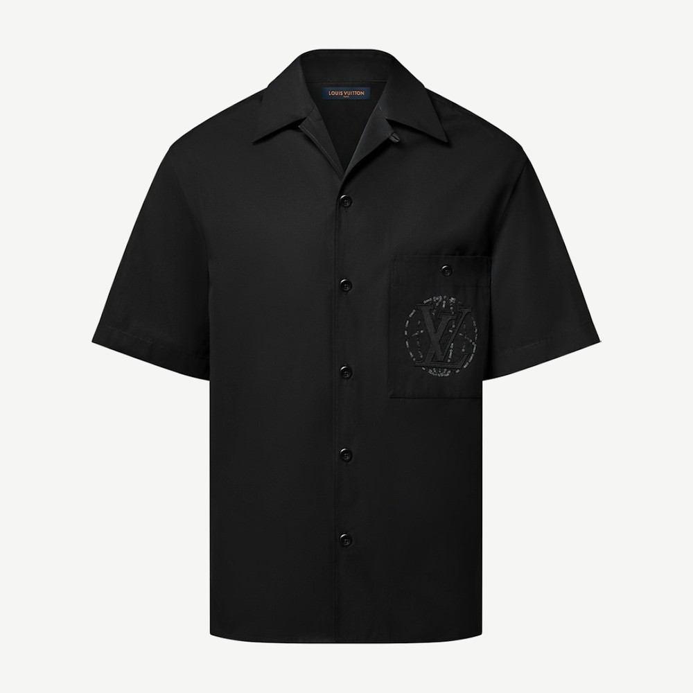 Embroidered Short Sleeved Cotton Shirt Ss25 Black