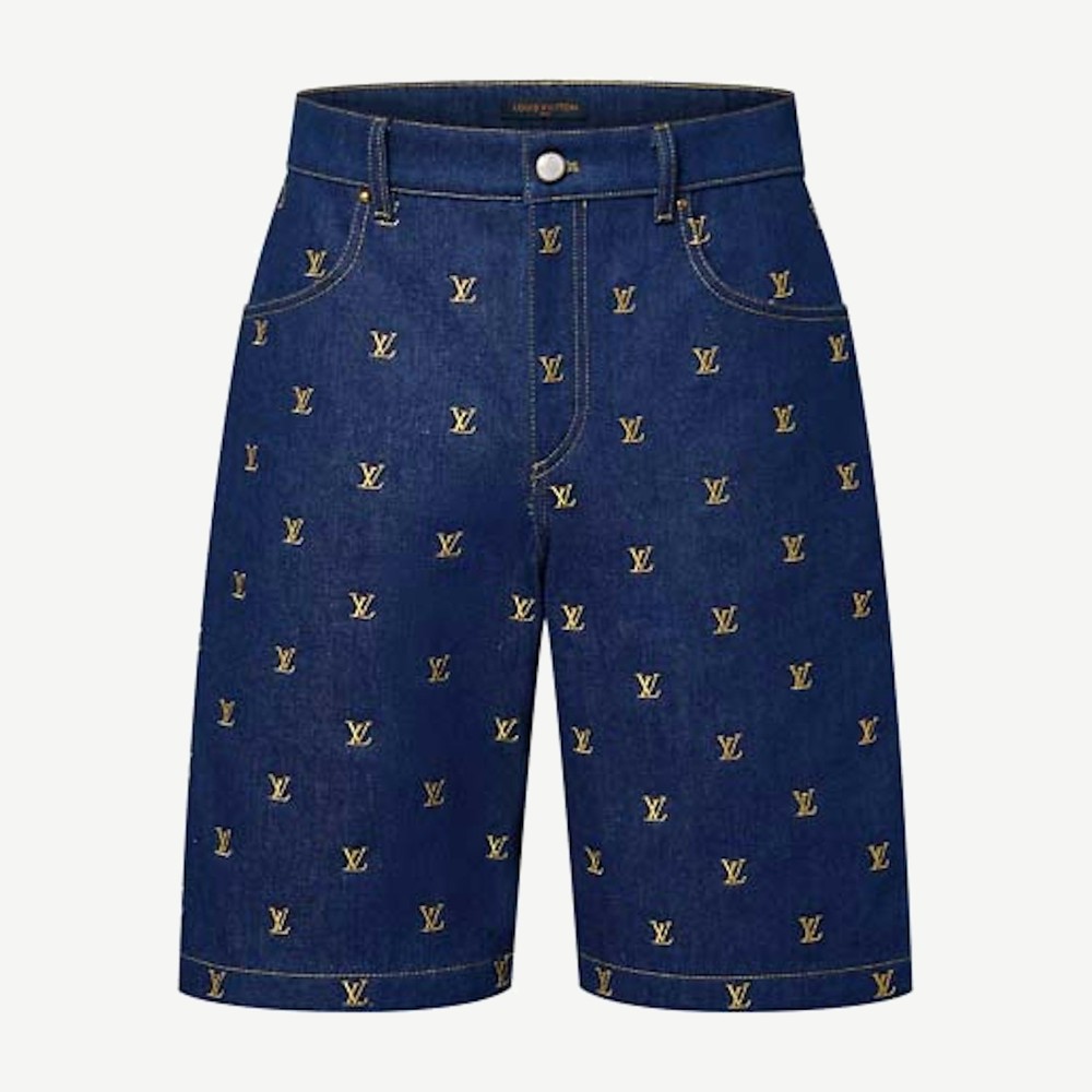 Embroidered Signature Denim Shorts Indigo