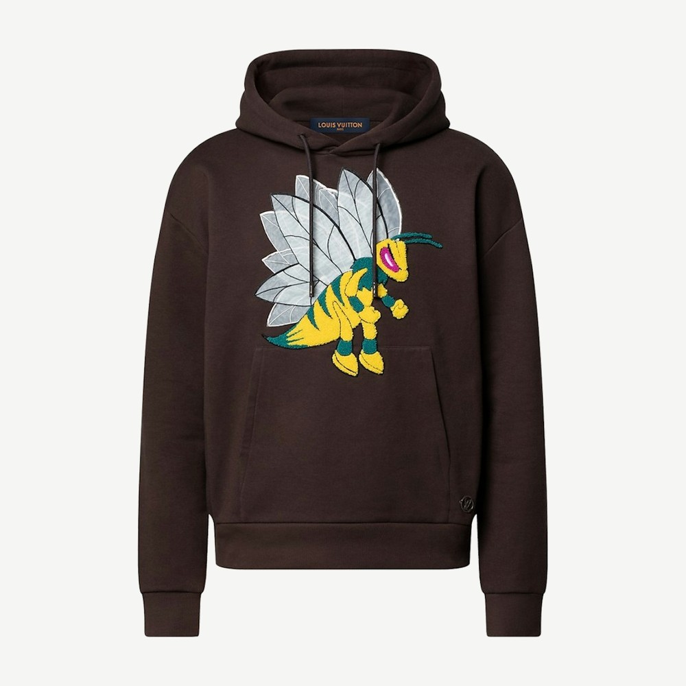 Graphic Bee Patched Hoodie Brown