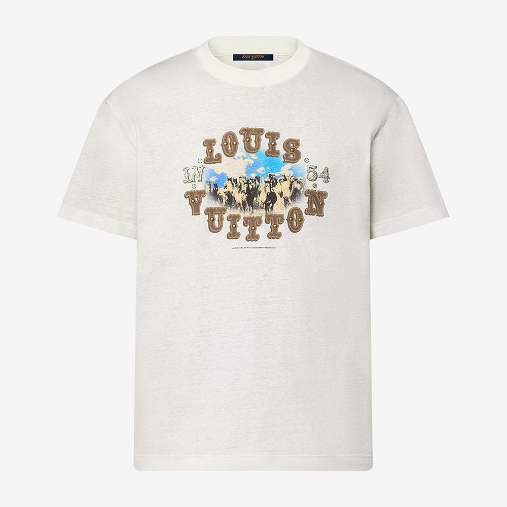 Graphic Cotton And Linen Blend T Shirt Milky White