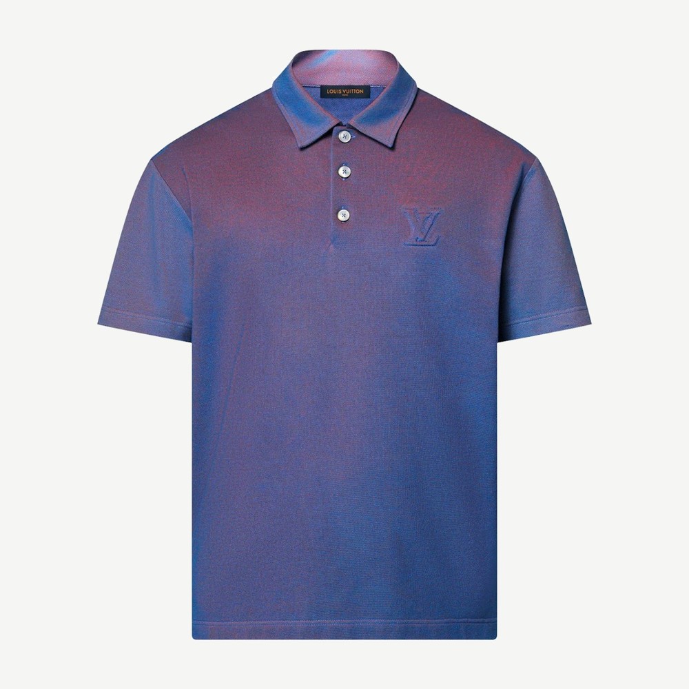 Iridescent Short Sleeved Pique Polo Shirt Blue