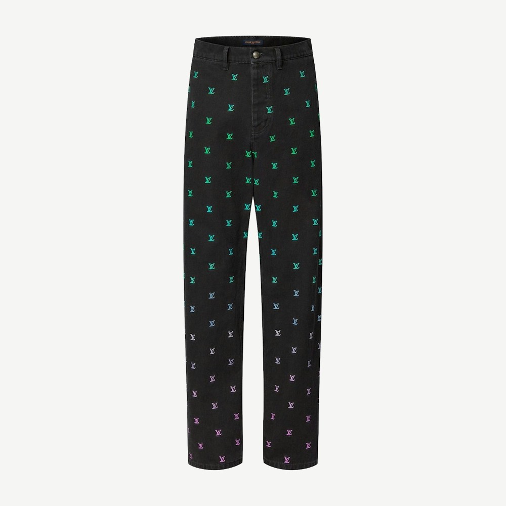 LV Blason Gradient Embroidered Denim Skate Pants Black