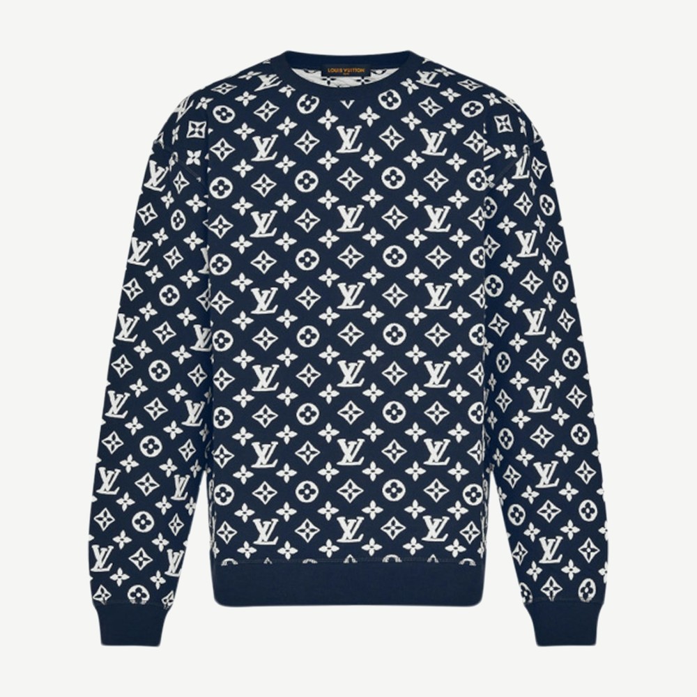 LV Monogram Jacquard Crewneck Blue White