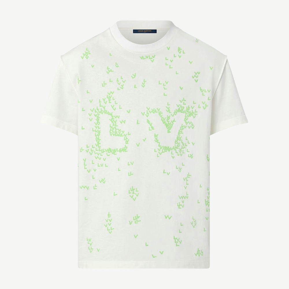 LV Spread Embroidery T Shirt Milk White Green