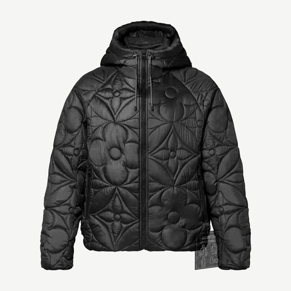 Lvse Flower Quilted Hoodie Jacket Black