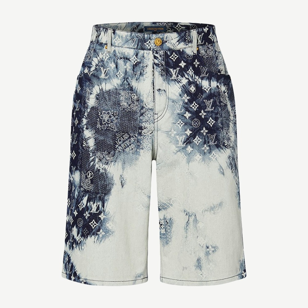 Monogram Bandana Baggy Fit Denim Shorts Indigo White