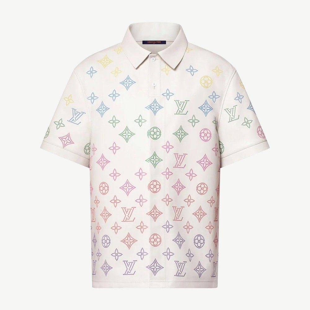 Monogram Flower Perforated Leather Polo Shirt Multicolor