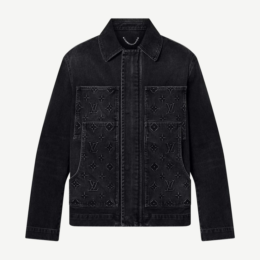 Monogram Short Sleeved Denim Workwear Shirt Black