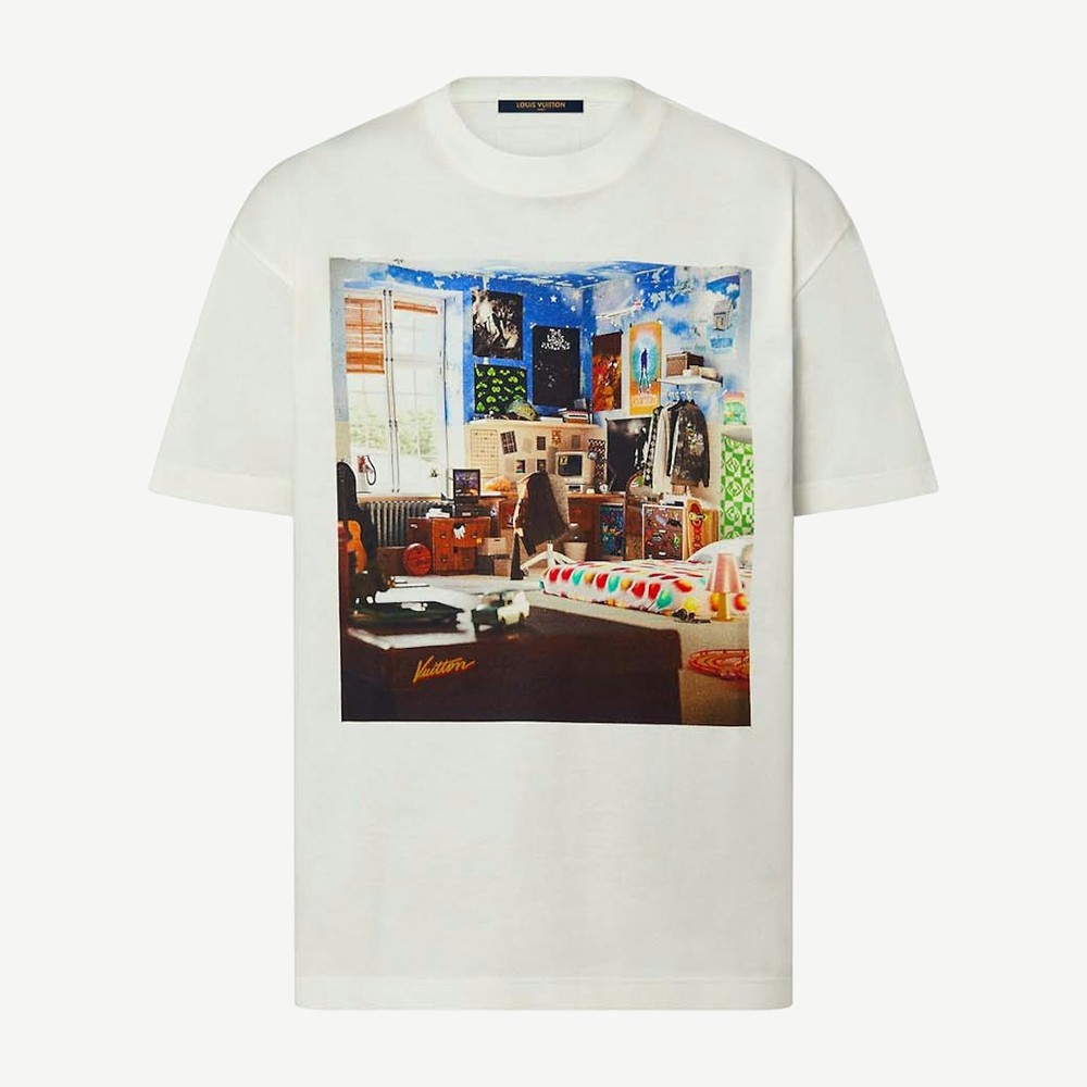 Printed Cotton T Shirt Milky White