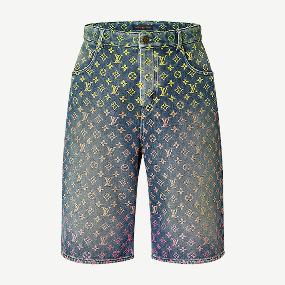 Rainbow Monogram Denim Shorts Blue