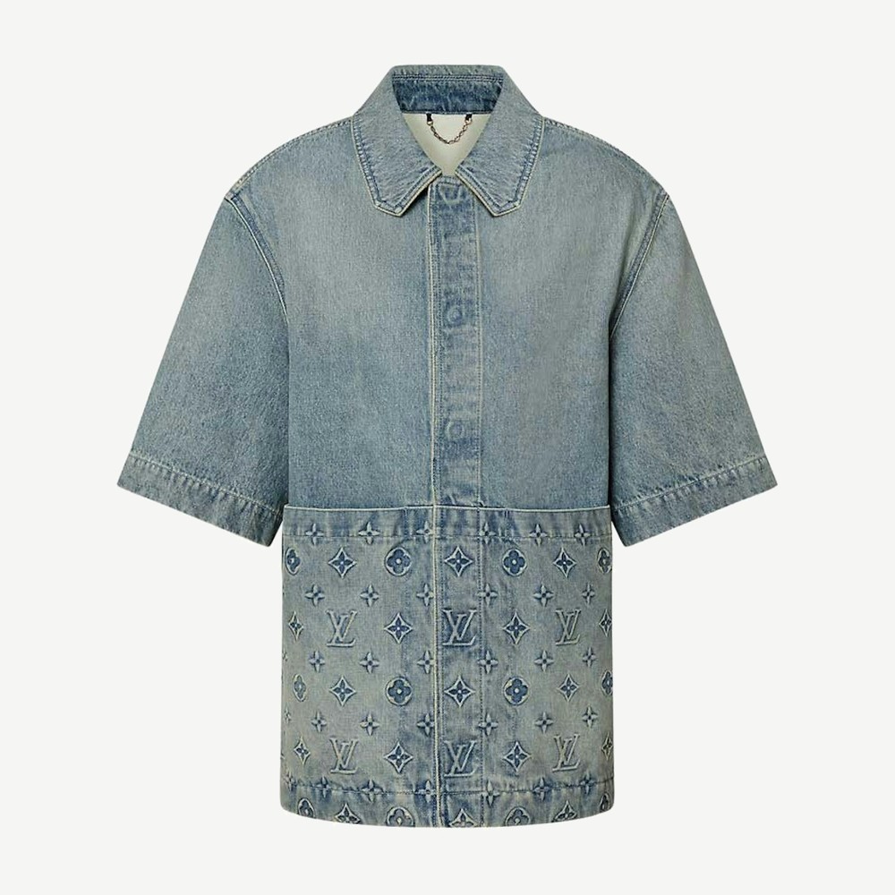 Short Sleeve Denim Workwear Shirt Washed Denim