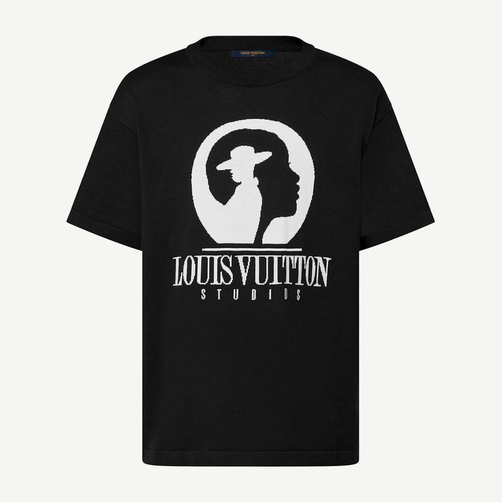 Short Sleeved Cotton Intarsia Crewneck Dark Grey