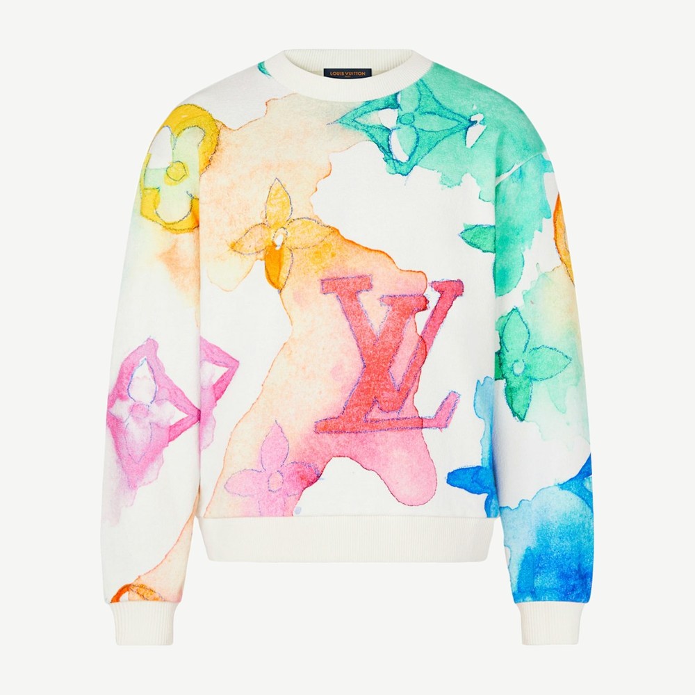 Watercolor Giant Monogram Sweatshirt White