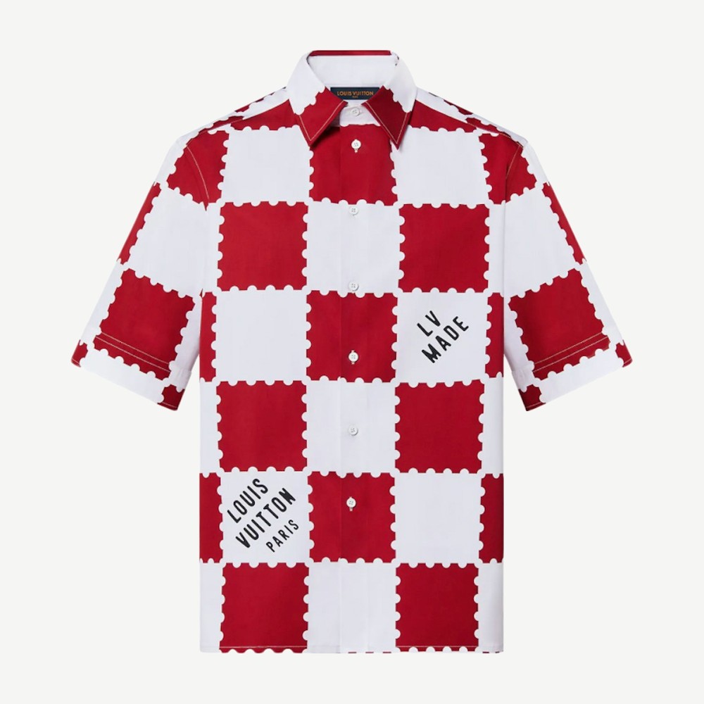 X Nigo Giant Damier Short Sleeved Shirt Garnet Red