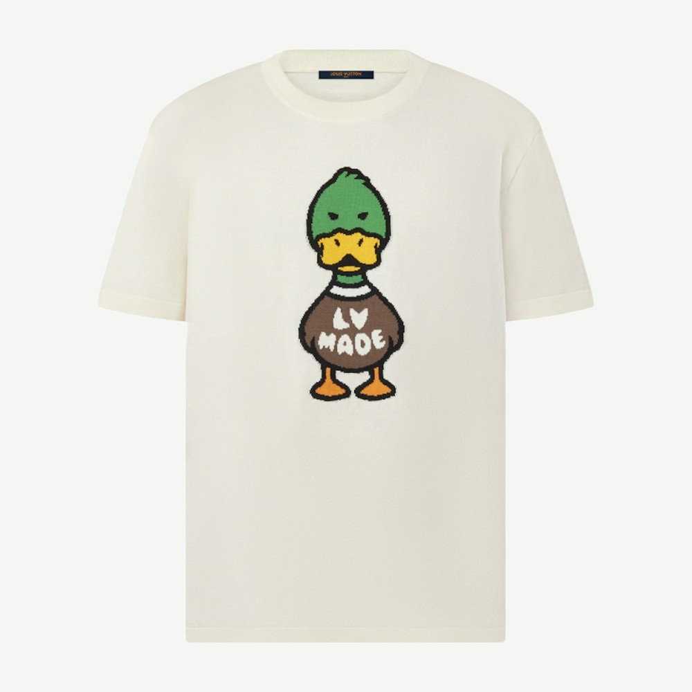X Nigo Intarsia Jacquard Duck Short Sleeved Creneck Off White