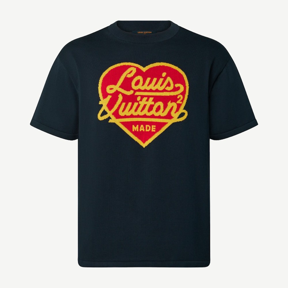 X Nigo Intarsia Jacquard Heart Crewneck Dark Ocean