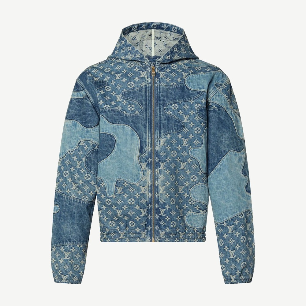 X Nigo Monogram Patchwork Denim Hoodie Indigo