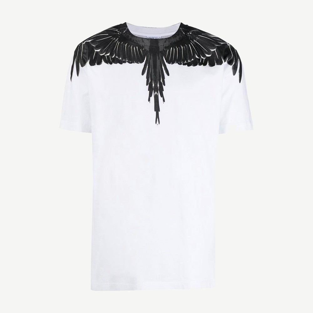 Wings Print T Shirt White Black