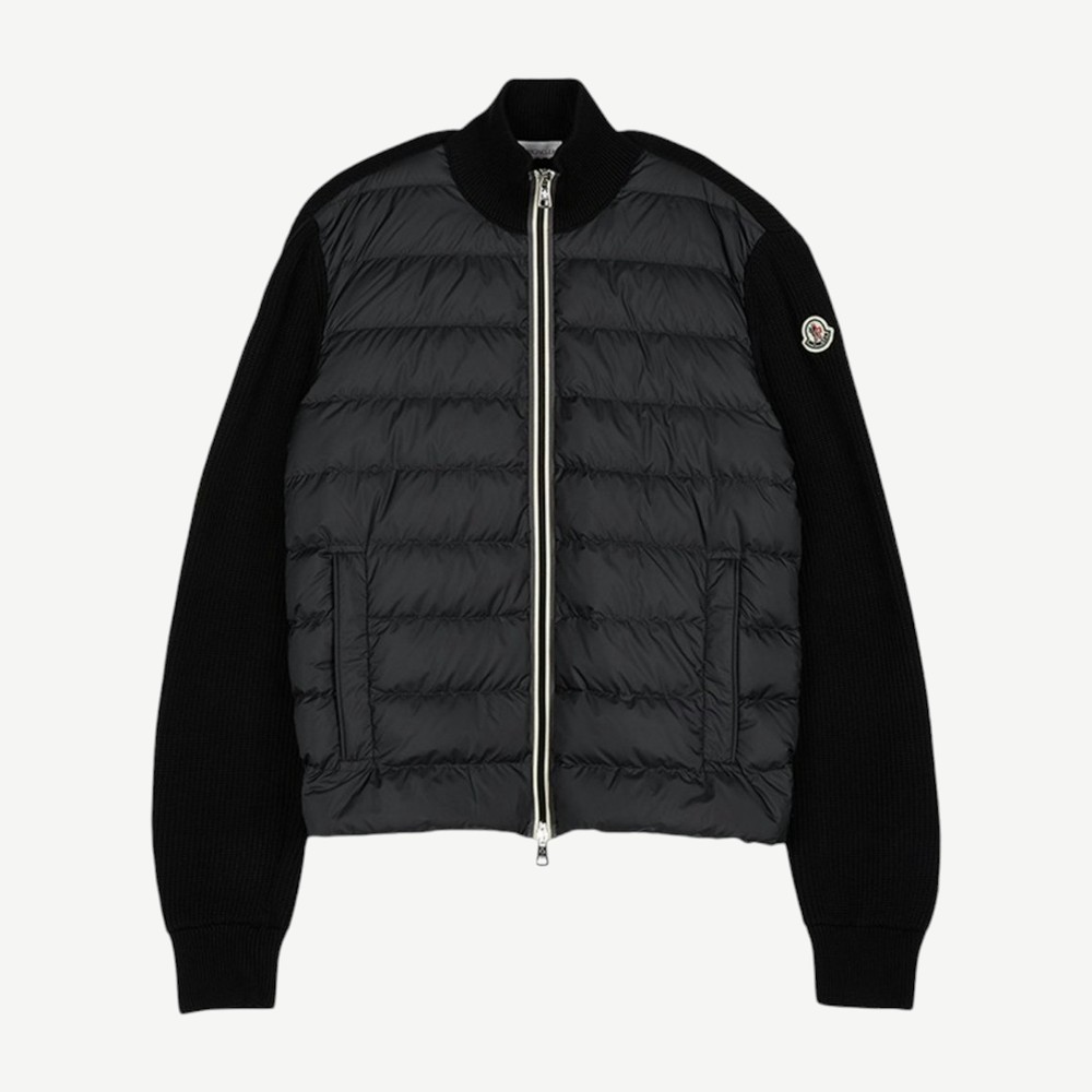 Padding Zip Up Cardigan Black