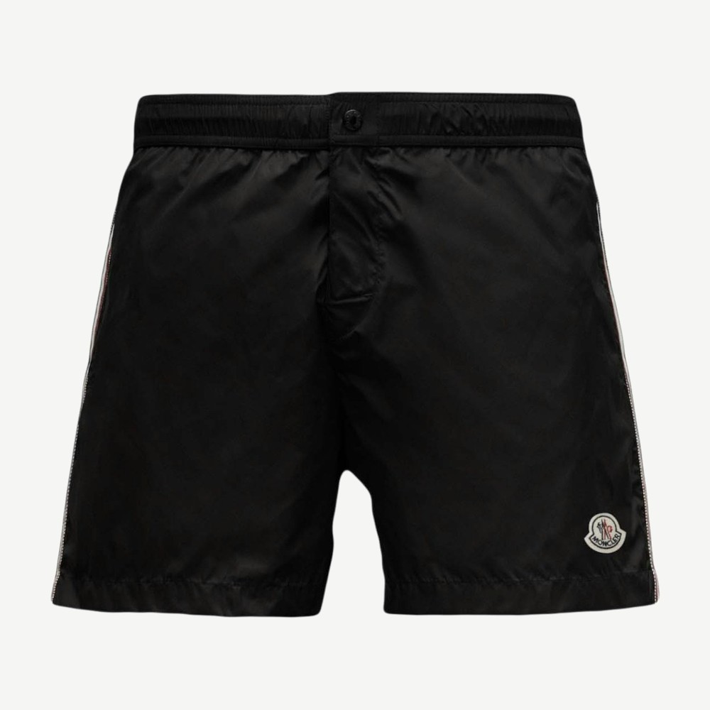 Tricolor Side Bands Nylon Swim Shorts Black