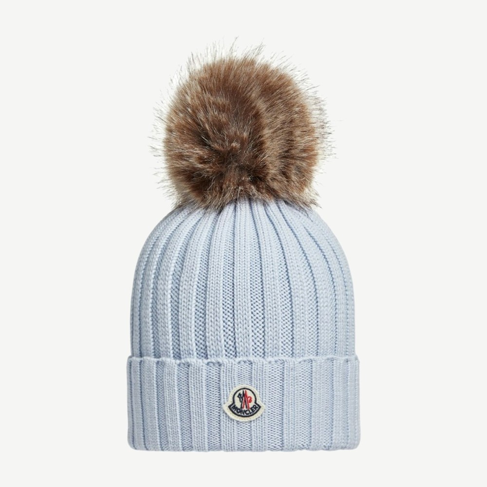 Wool Pom Pom Beanie Light Blue