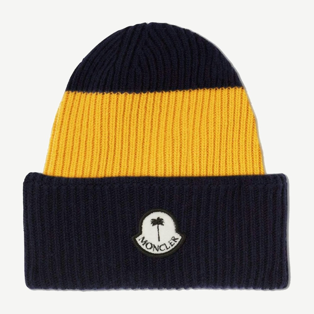 X Palm Angels Wool Beanie Yellow Blue 01