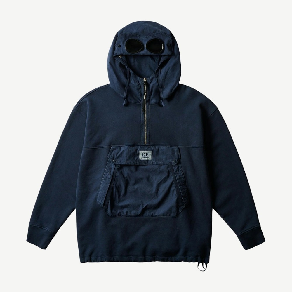 X Cp Company Fleece Old Goggle Hood Navy