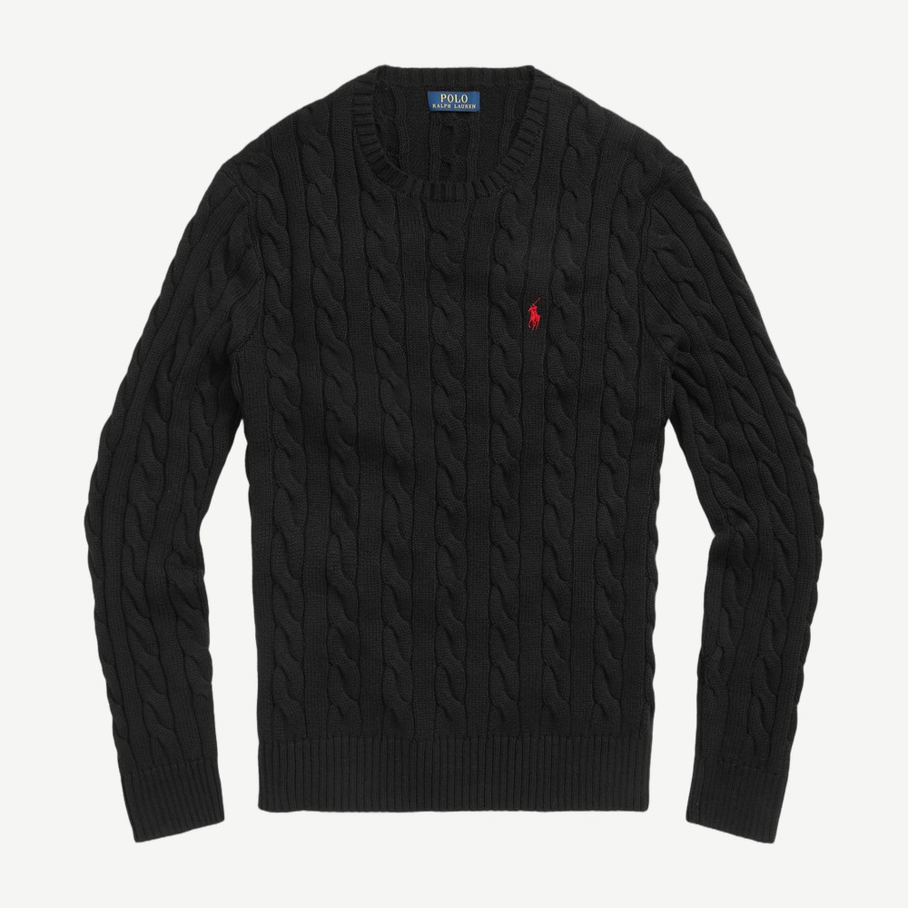 Cable Knit Cotton Sweater Black