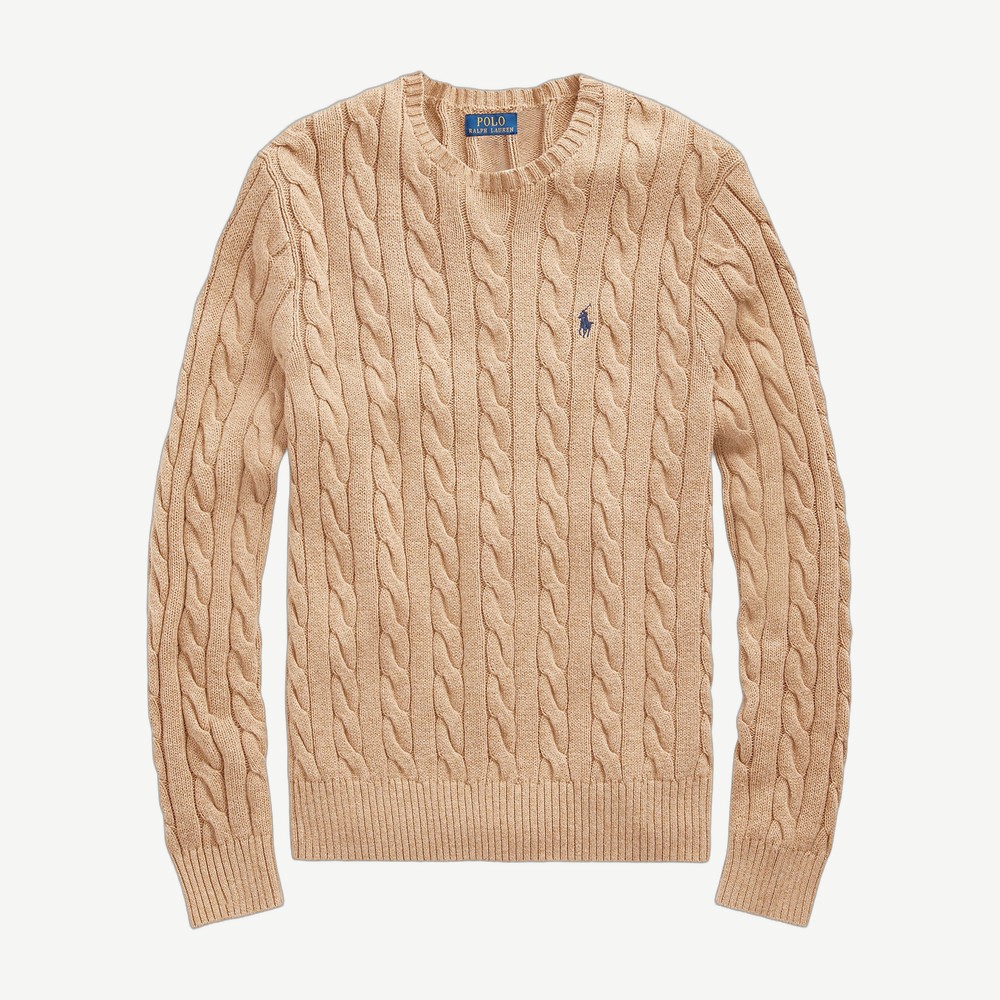Cable Knit Cotton Sweater Camel