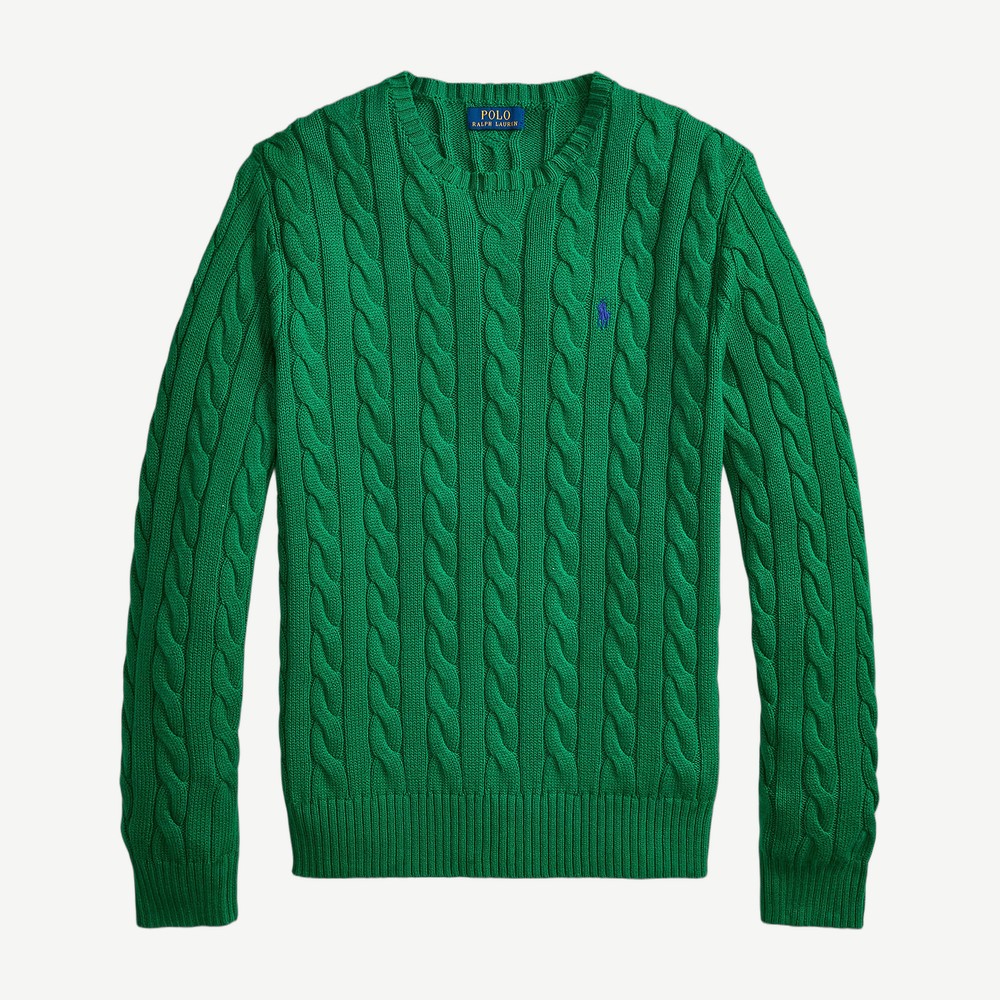 Cable Knit Cotton Sweater Green
