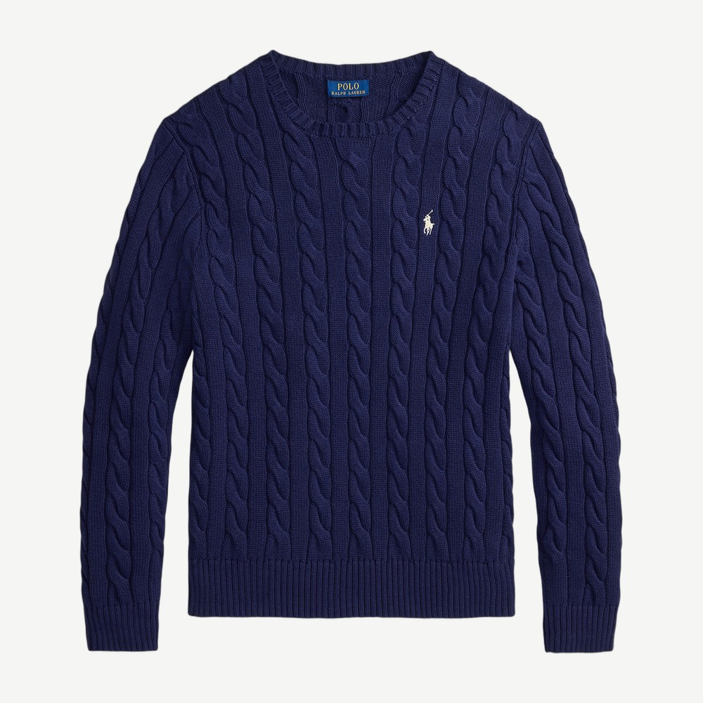 Cable Knit Cotton Sweater Navy