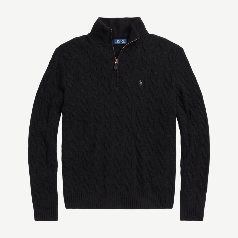 Cable Knit Quarter Zip Sweater Black