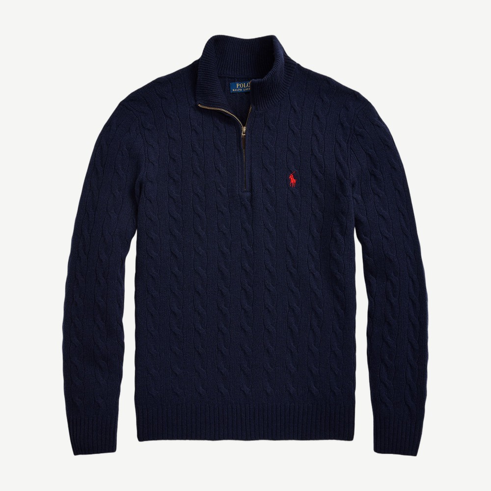 Cable Knit Quarter Zip Sweater Navy