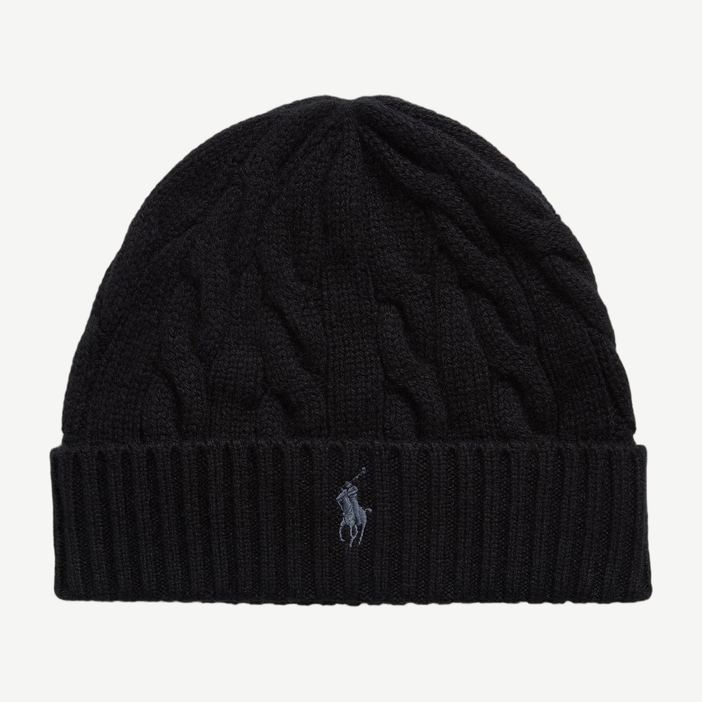 Cable Knit Wool Cashmere Beanie Black