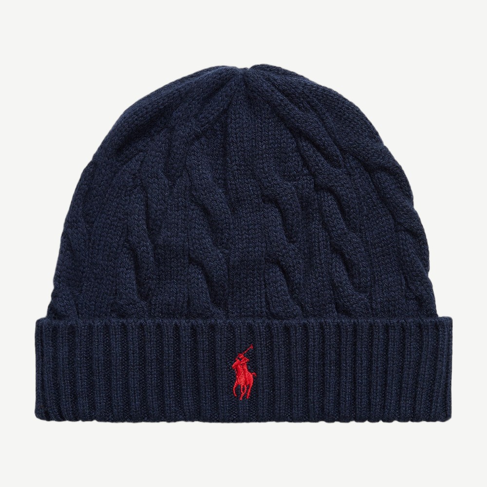 Cable Knit Wool Cashmere Beanie Navy